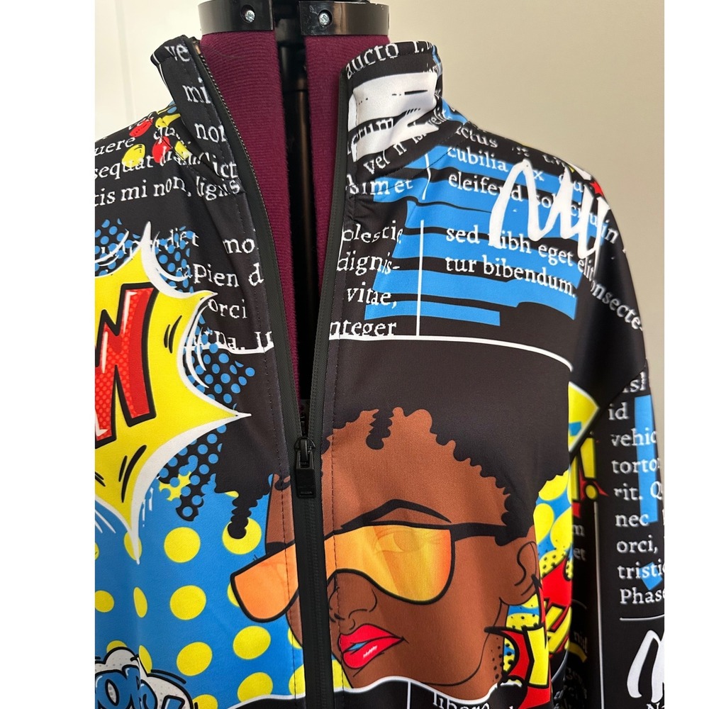 Encrypted Mens Comic Book Pop Art Full Zip Track Jacket Black XL/ Bold/Funky